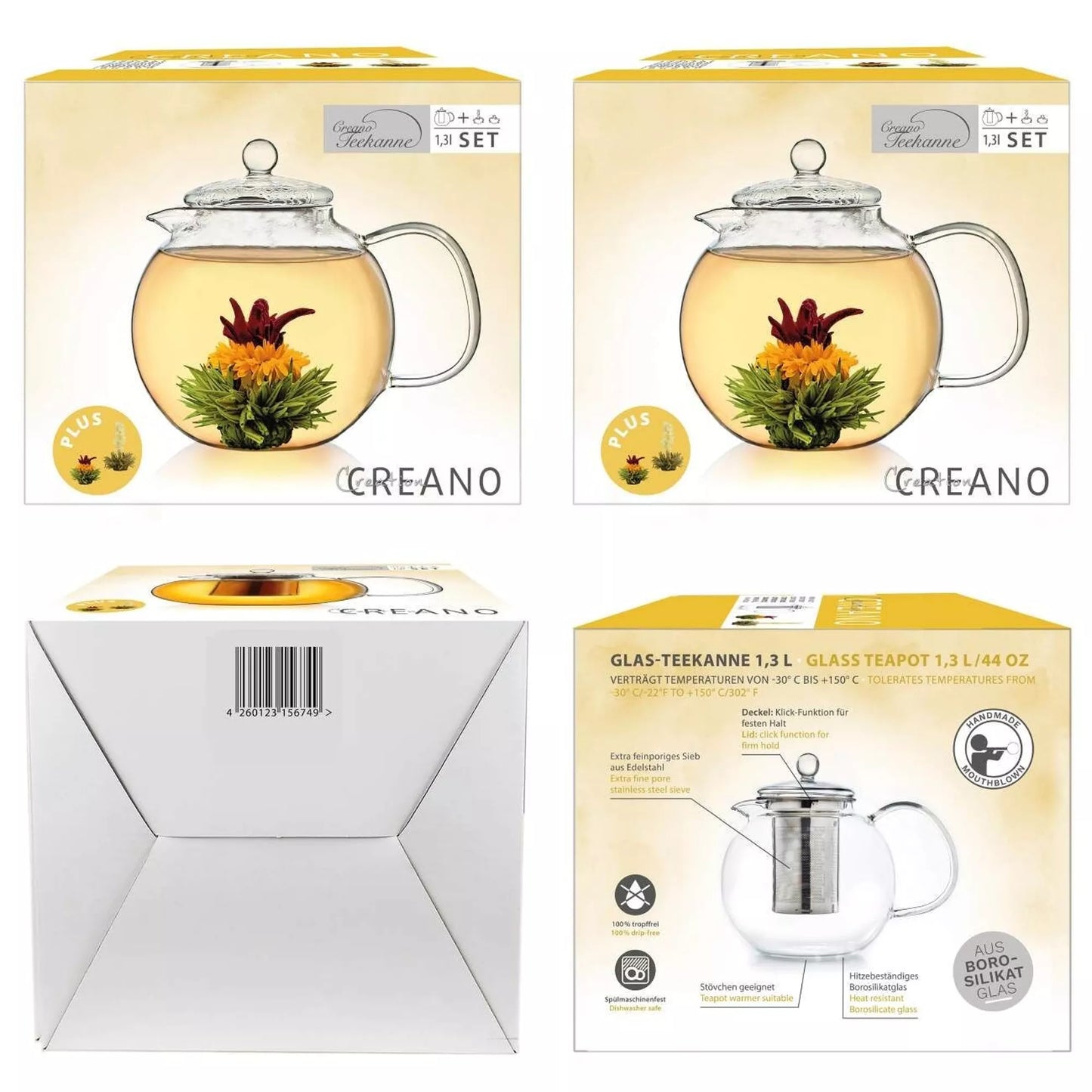 Créano Théière en verre (INCLUS : 2 thés blancs et thés verts)