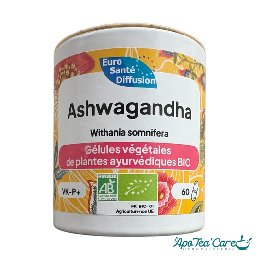 Ashwagandha bio français gélules – plante adaptogène Withania somnifera certifiée AB L'ApoTea'Care Herboristerie Perpignan Claira