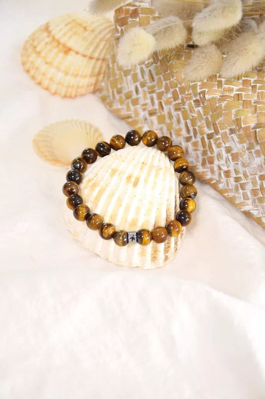 Bracelet Oeil de Tigre Perles rondes 8 mm Format Poignet Normal ou Large