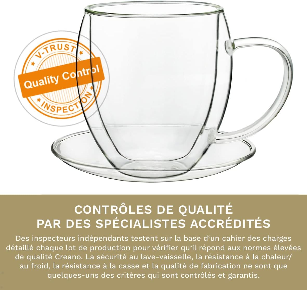Créano Verre à thé Thermique à Double Paroi XXL avec soucoupe