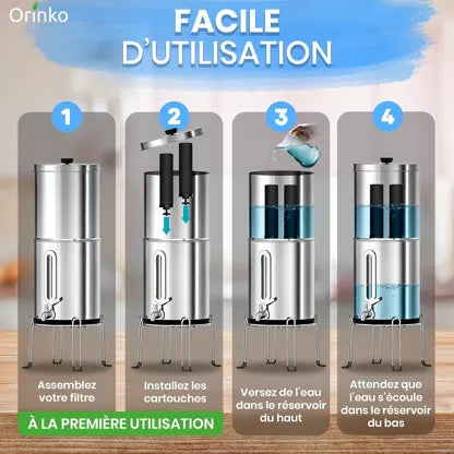 Fontaine Filtrante Inox 8,5L - Filtre à Eau par Gravité au Charbon Actif