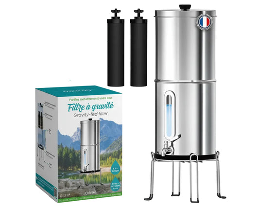 Fontaine Filtrante Inox 8,5L - Filtre à Eau par Gravité au Charbon Actif