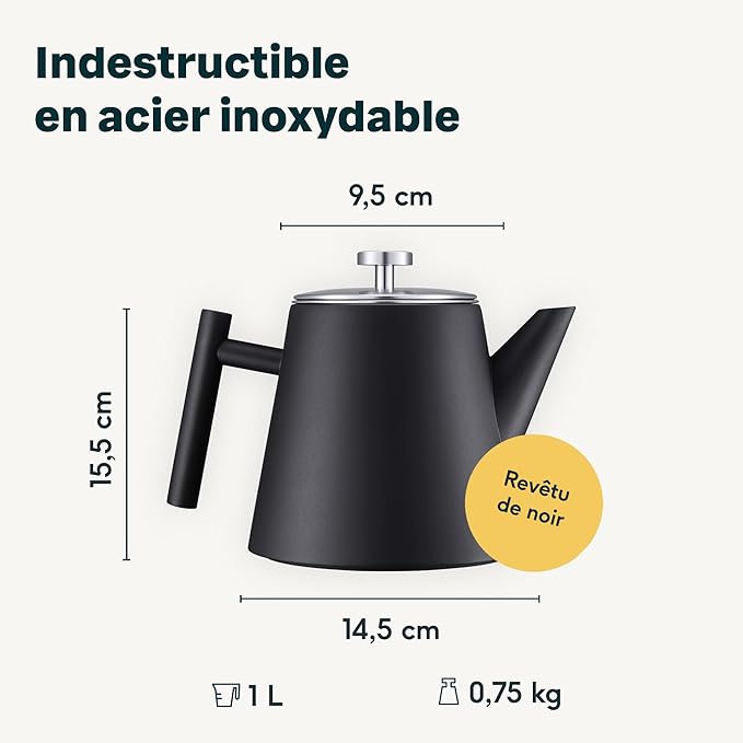 Théière 1L avec Tamis en Acier Inoxydable - Double Paroi