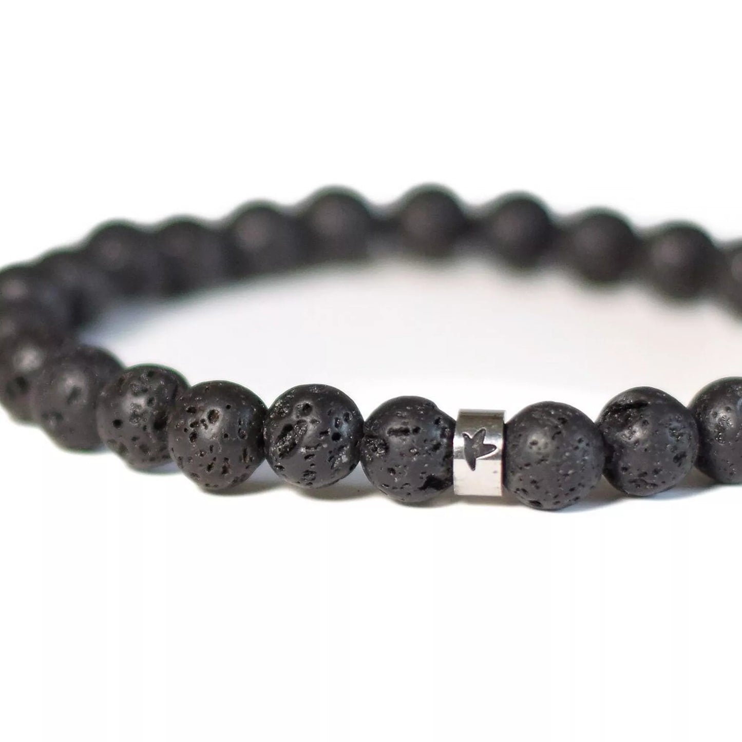 Bracelet Pierre Lave Perles Rondes 8mm Poignet large