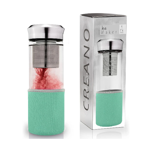 Creano Théière Teamaker Bouteille de Thé à Emporter en Verre avec Passoire