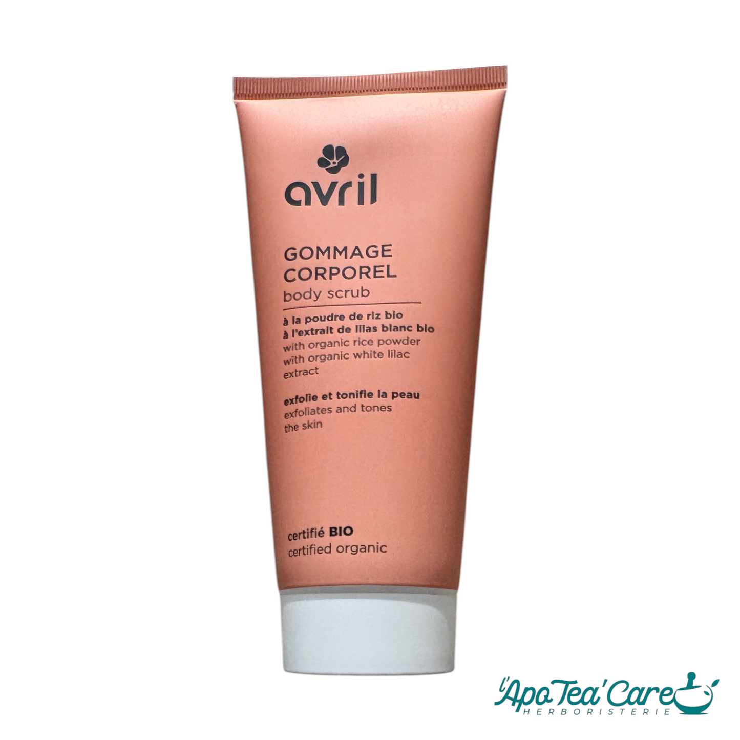Gommage corporel bio 200ml Avril – exfoliation douce poudre de riz, certifié Cosmos Organic | L'ApoTea'Care