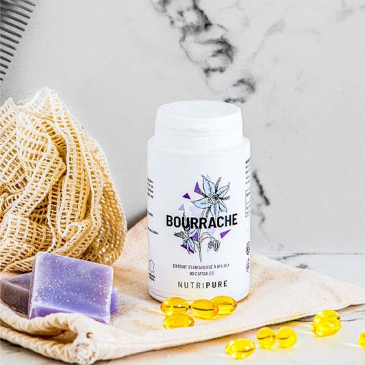 Huile de Bourrache 90 Capsules Nutripure - Peau, Équilibre Hormonal & Oméga 6
