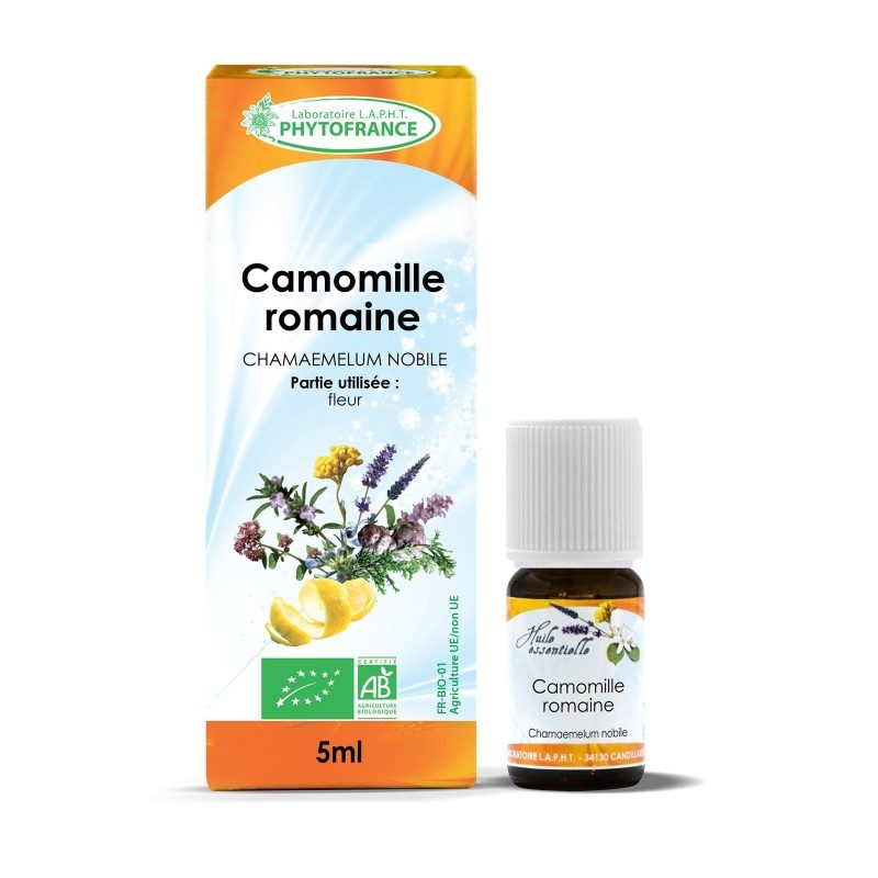 Huile essentielle bio Camomille Romaine PhytoFrance 5ml – relaxation et bien-être émotionnel – L'ApoTea'Care