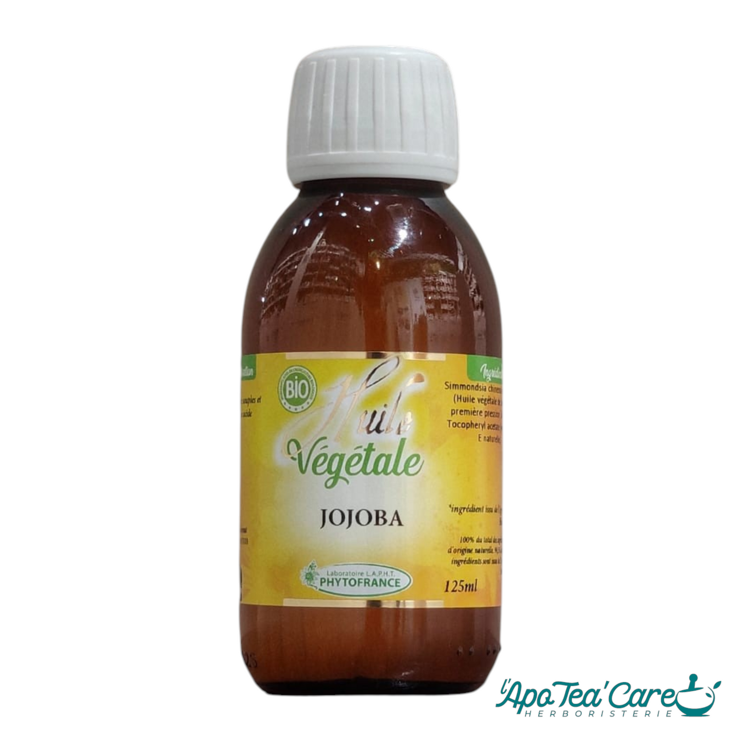 Huile de Jojoba Bio 125ml Phytofrance — huile végétale pure première pression à froid, flacon verre compte-gouttes, L'ApoTea'Care