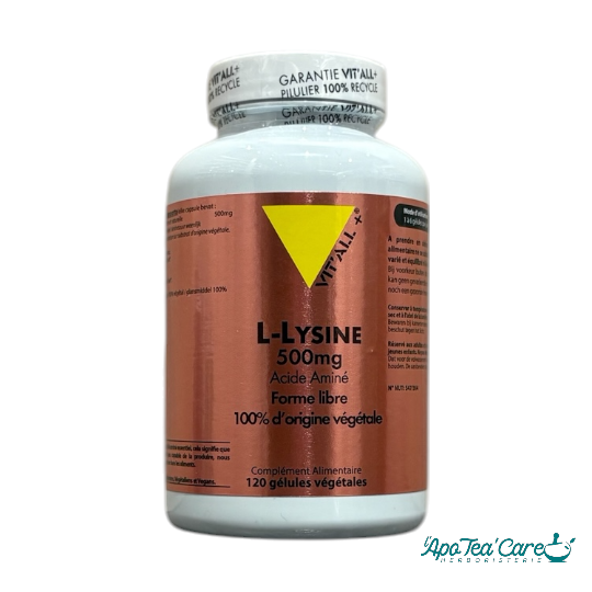 L-Lysine 500mg - 120 Gélules Acide Aminé Essentiel Vit'All+