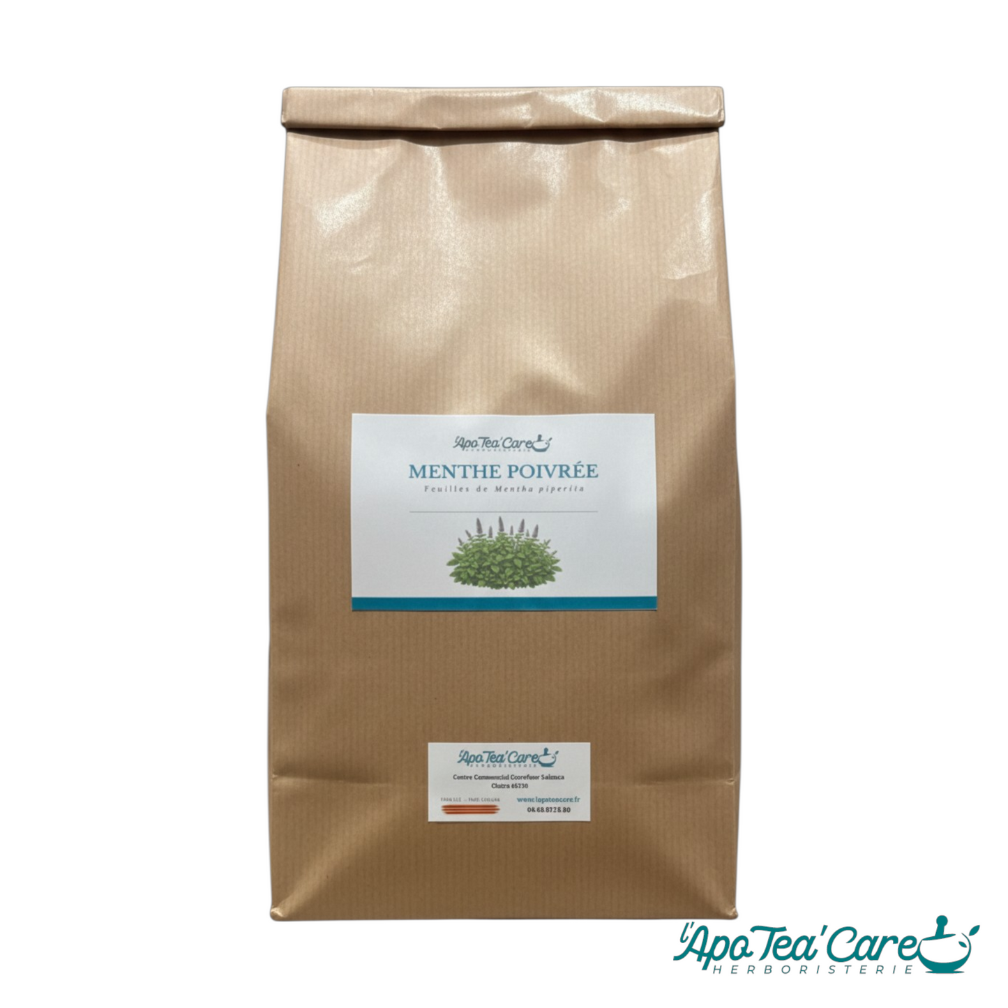 Menthe poivrée feuille mondée bio France – Tisane digestion & fraîcheur – L'ApoTea'Care-sachets de 100g