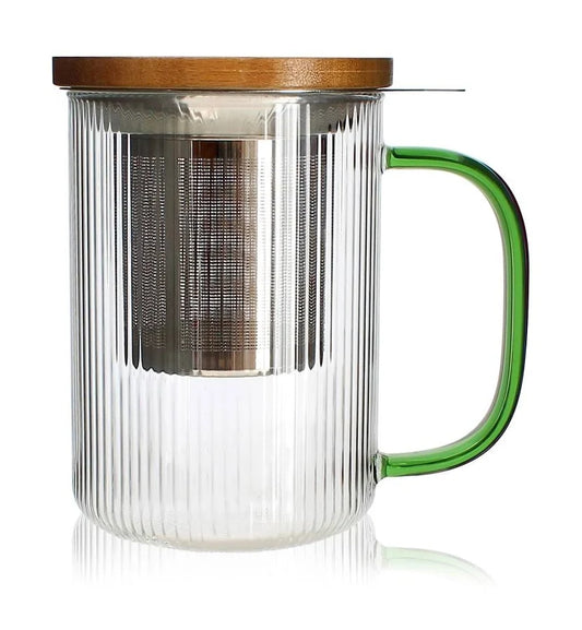 Tisanière Karl 475ml en Verre Borosilicate avec Anse Jade ou Ambre