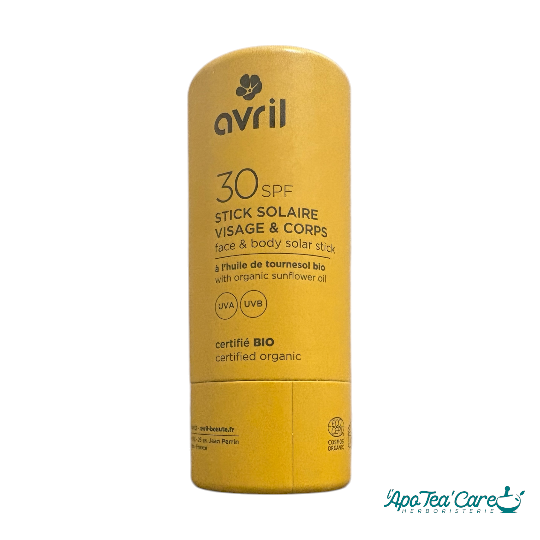 Stick solaire BIO Avril Cosmétiques SPF30 et SPF50 – filtre minéral oxyde de zinc, fabriqué en France | L'ApoTea'Care"