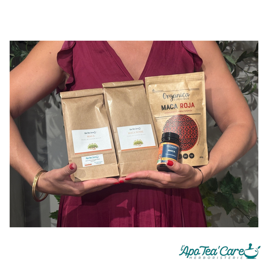Maca jaune, rouge et noire en poudre — comparatif des trois variétés adaptogènes, L'ApoTea'Care