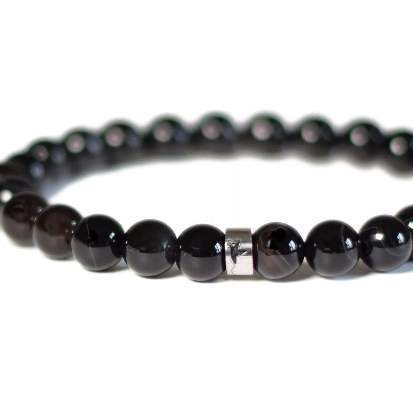 Bracelet Onyx Perles rondes 8 mm Poignet large