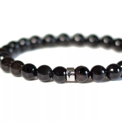 Bracelet Onyx Perles rondes 8 mm Poignet large