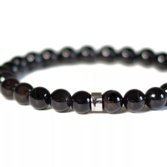 Bracelet Onyx Perles rondes 8 mm Poignet large