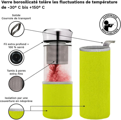 Creano Théière Teamaker  Bouteille de Thé à Emporter en Verre avec Passoire Pour le Thé