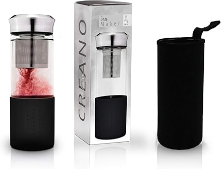 Creano Théière Teamaker  Bouteille de Thé à Emporter en Verre avec Passoire Pour le Thé