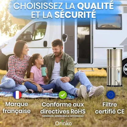 Fontaine Filtrante Inox 8,5L - Filtre à Eau par Gravité au Charbon Actif