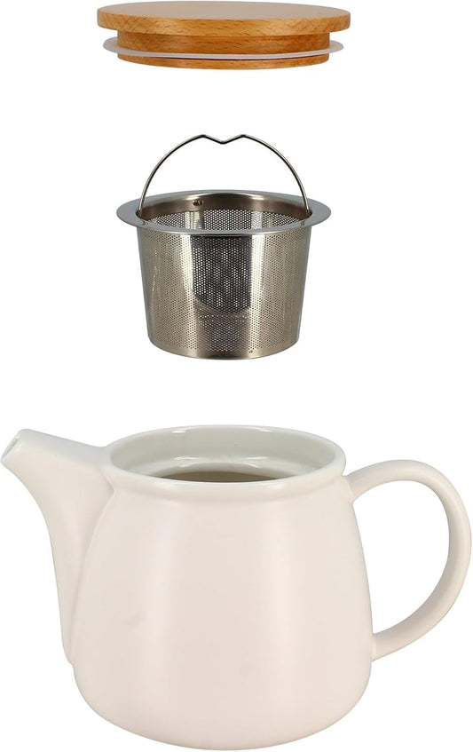 Théière Mona 1L en Porcelaine Blanche et Couvercle en Bois