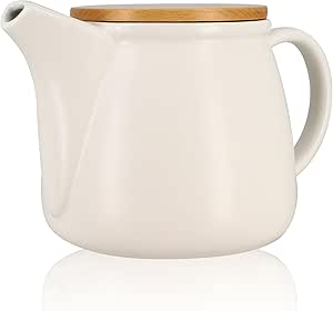 Théière Mona 1L en Porcelaine Blanche et Couvercle en Bois