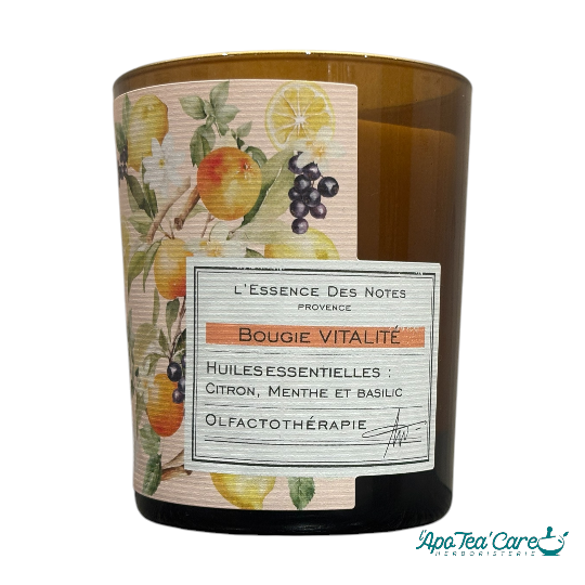 Bougie Vitalité de l'essence des notes pour l'energie et le bien-être- L'apotea'Care - Olfactothérapie - herboristerie Perpignan