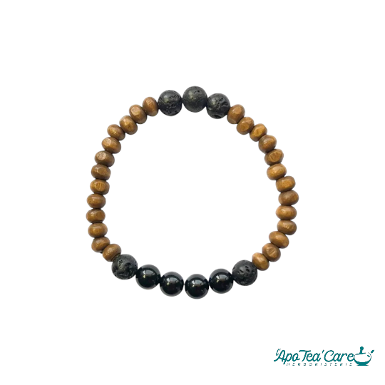 Bracelet Bois Tourmaline et Pierre de Lave Rondes 8mm