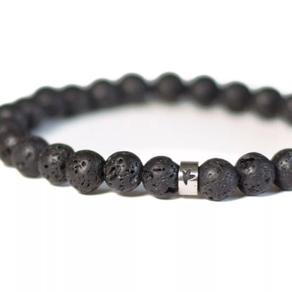 Bracelet Pierre Lave Perles Rondes 8mm Poignet large
