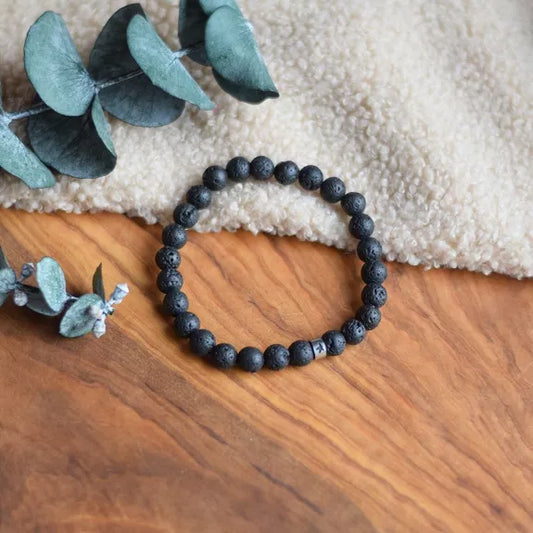 Bracelet Pierre Lave Perles Rondes 8mm Poignet large