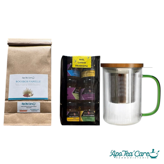 Coffret gourmand Rooibos Vanille, découverte de 6 miels et tisanière Karl- L'ApoTea'Care