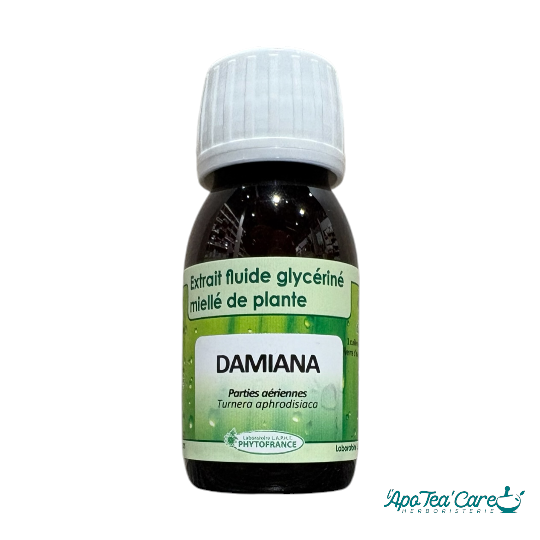 Extrait fluide glycériné Damiana bio 60ml PhytoFrance – Turnera diffusa vitalité bien-être émotionnel - Herboristerie Claira Perpignan
