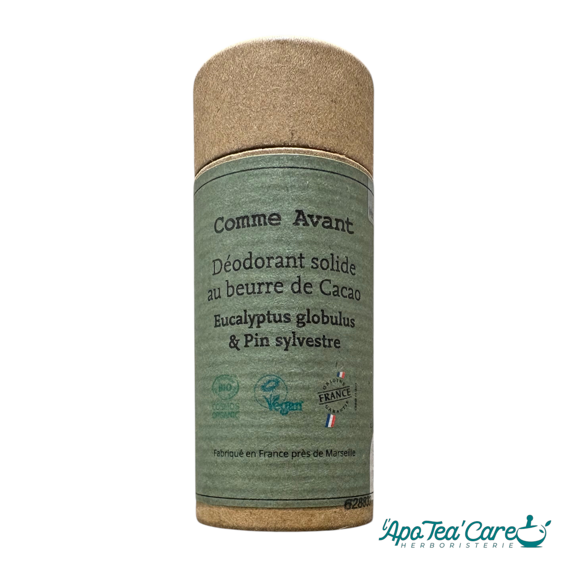 Déodorant solide naturel eucalyptus pin sylvestre Comme Avant 60g – bio vegan zéro déchet – L'ApoTea'Care