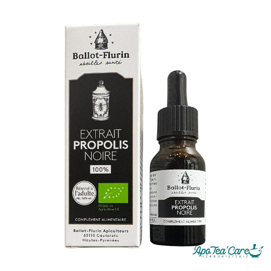 Extrait de propolis noire bio 15ml Ballot Flurin – Apiculture Douce® des Hautes-Pyrénées, compte-gouttes, fabriqué en France - L'ApoTea'Care