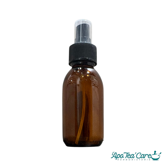 Flacon en verre ambré 100ml pour mélanges huiles végétales et huiles essentielles - Format pratique avec spray - L'ApoTea'Care
