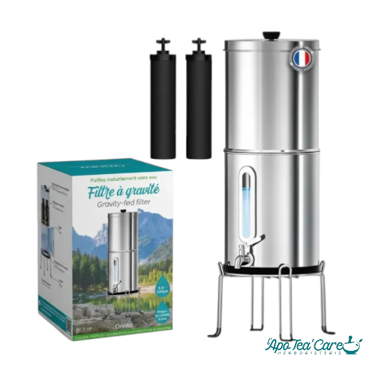 Fontaine Filtrante Inox 8,5L - Filtre à Eau par Gravité au Charbon Actif