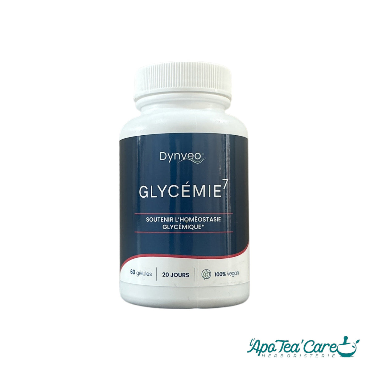 Flacon de complément alimentaire Complexe Glycémie Dynveo vendu par Herboristerie L'ApoTea'Care, 60 gélules vegan.