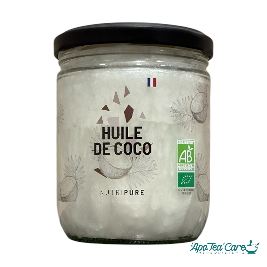 Huile de coco bio vierge crue 400ml Nutripure – première pression à froid cuisine soin peau cheveux