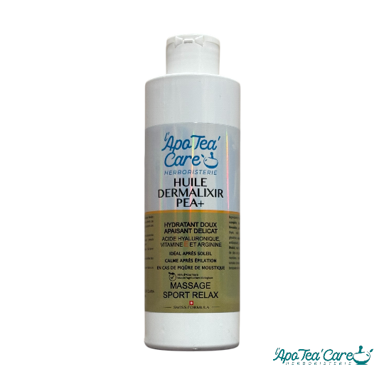 Huile Dermalixir PEA+ – Massage Sport &Relax- Calme après épilation ou piqures de moustiques -L'ApoTea'Care Herboristerie