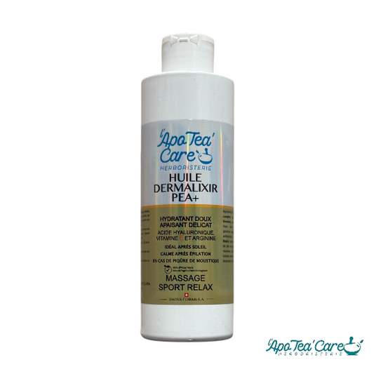 Huile Dermalixir PEA+ – Massage Sport &Relax- Calme après épilation ou piqures de moustiques -L'ApoTea'Care Herboristerie