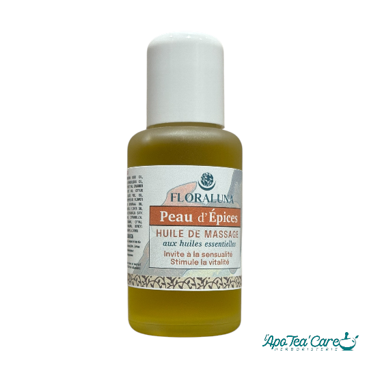 Huile de Massage Aromatique Peau d’Épices - stimule les sens - Floraluna - L'ApoTea'Care Herboristerie catalane 