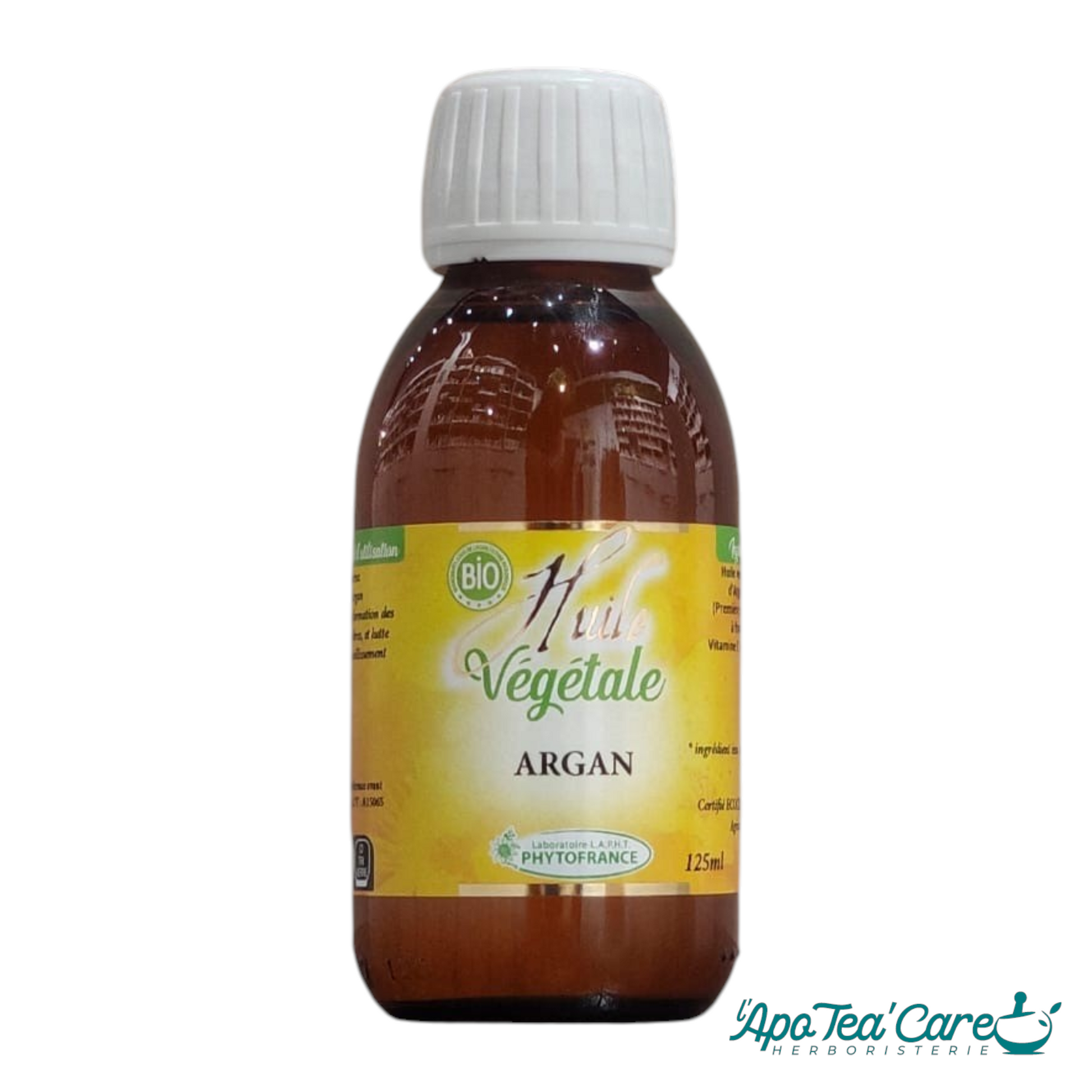 Huile d'Argan Bio 125ml Phytofrance — huile végétale pure et vierge extraite à froid, flacon verre, L'ApoTea'Care