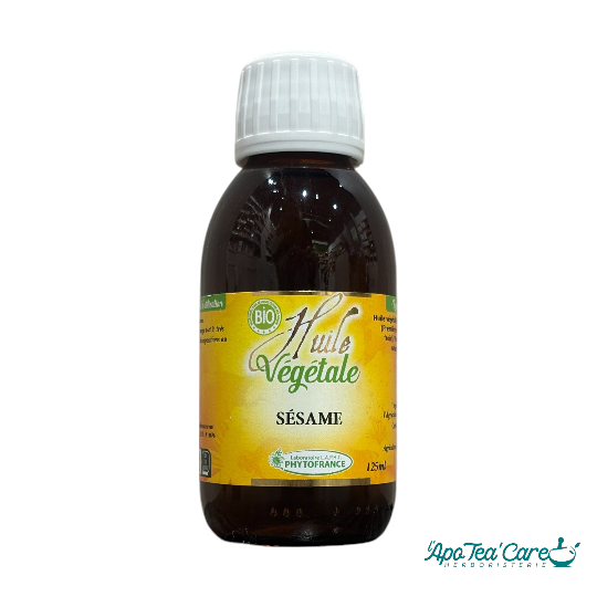 Huile végétale sésame bio 125ml Phytofrance – première pression à froid soin peau cheveux massage L'ApoTea'Care