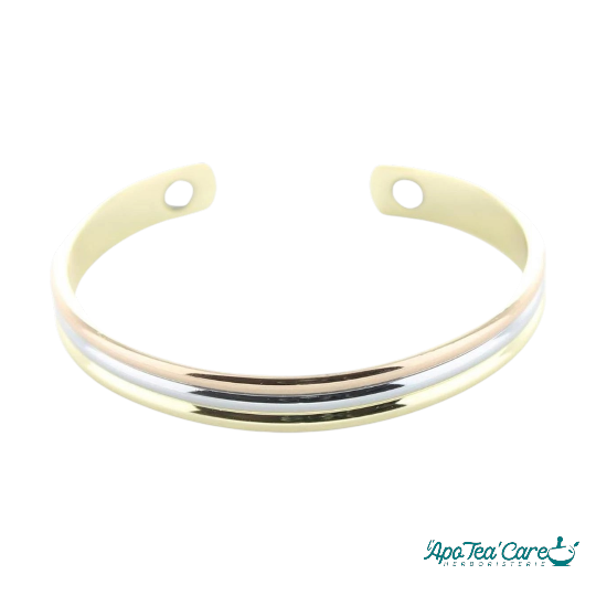 Bracelet Cuivre Magnétique Jonc Arrondi – 3 Métaux Or, Argent & Cuivre avec 2 Aimants