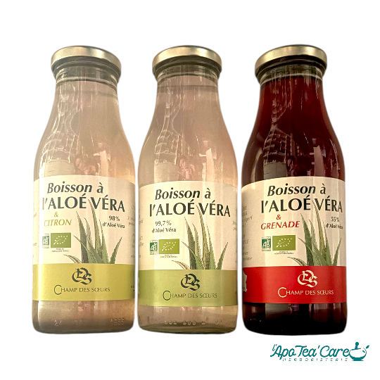Boisson aloé véra bio 500ml 3 saveurs – Champ des Sœurs L'ApoTea'Care