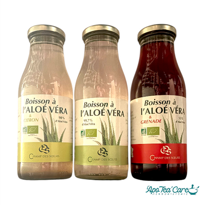 Boisson aloé véra bio 500ml 3 saveurs – Champ des Sœurs L'ApoTea'Care