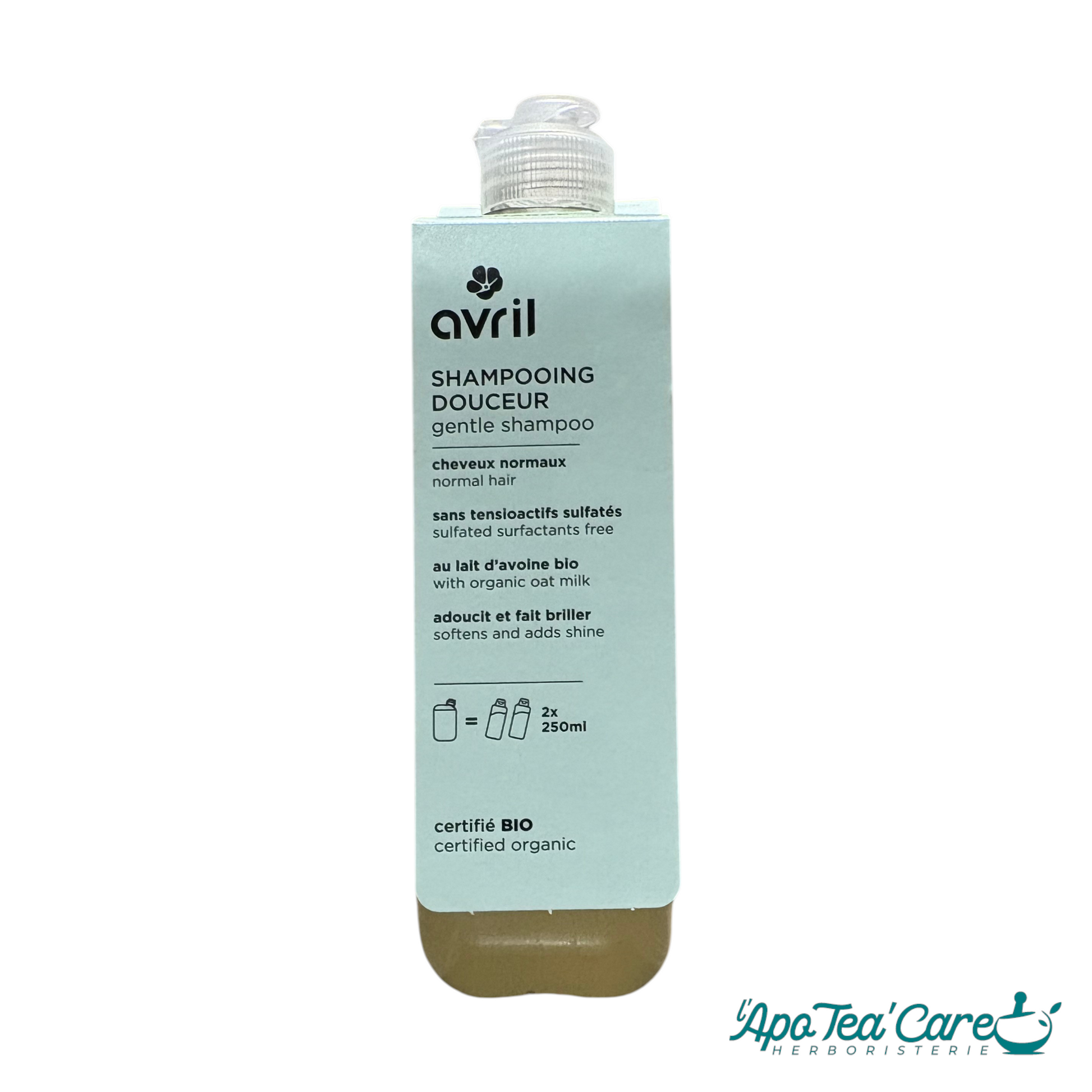 Recharge shampooing bio 500ml Avril – cheveux normaux douceur, avoine & amande | L'ApoTea'Care