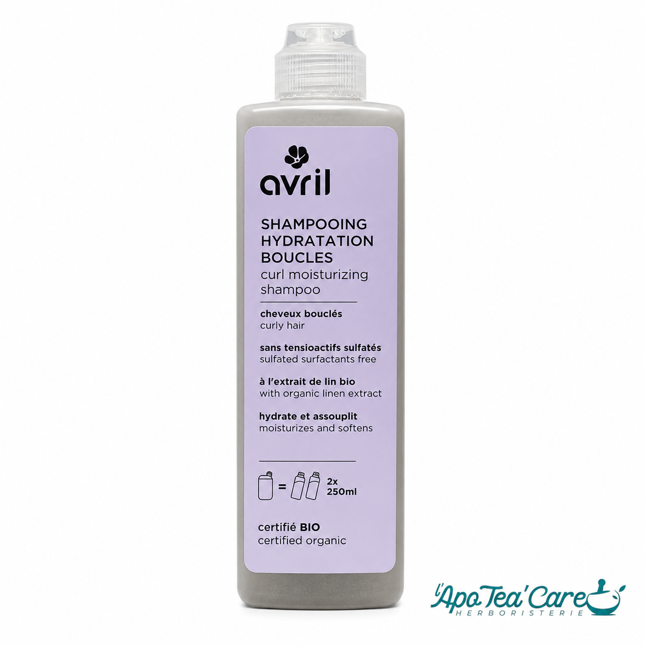 Recharge shampooing bio 500ml Avril – cheveux bouclés hydratation, lin & coco | L'ApoTea'Care