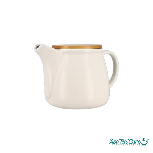 Théière Mona 1L en Porcelaine Blanche et Couvercle en Bois