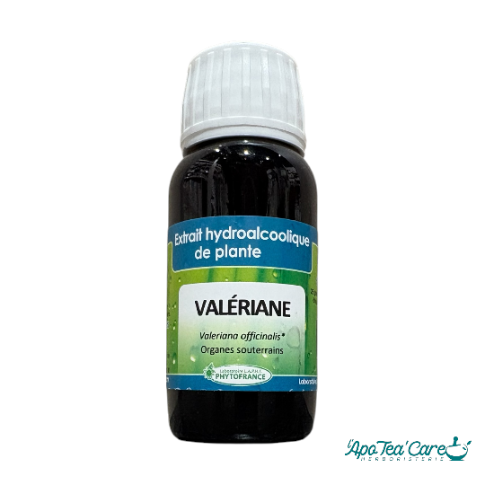 Extrait hydroalcoolique Valériane bio 60ml PhytoFrance – plante traditionnelle confort sommeil et détente L'ApoTea'Care